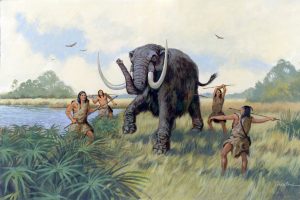 С копьем  на мамонта