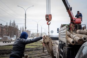 В Курске газон на улице Энгельса защитят от машин бетонными блоками