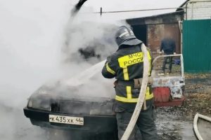 Во Льгове пожарные потушили горевший легковой автомобиль